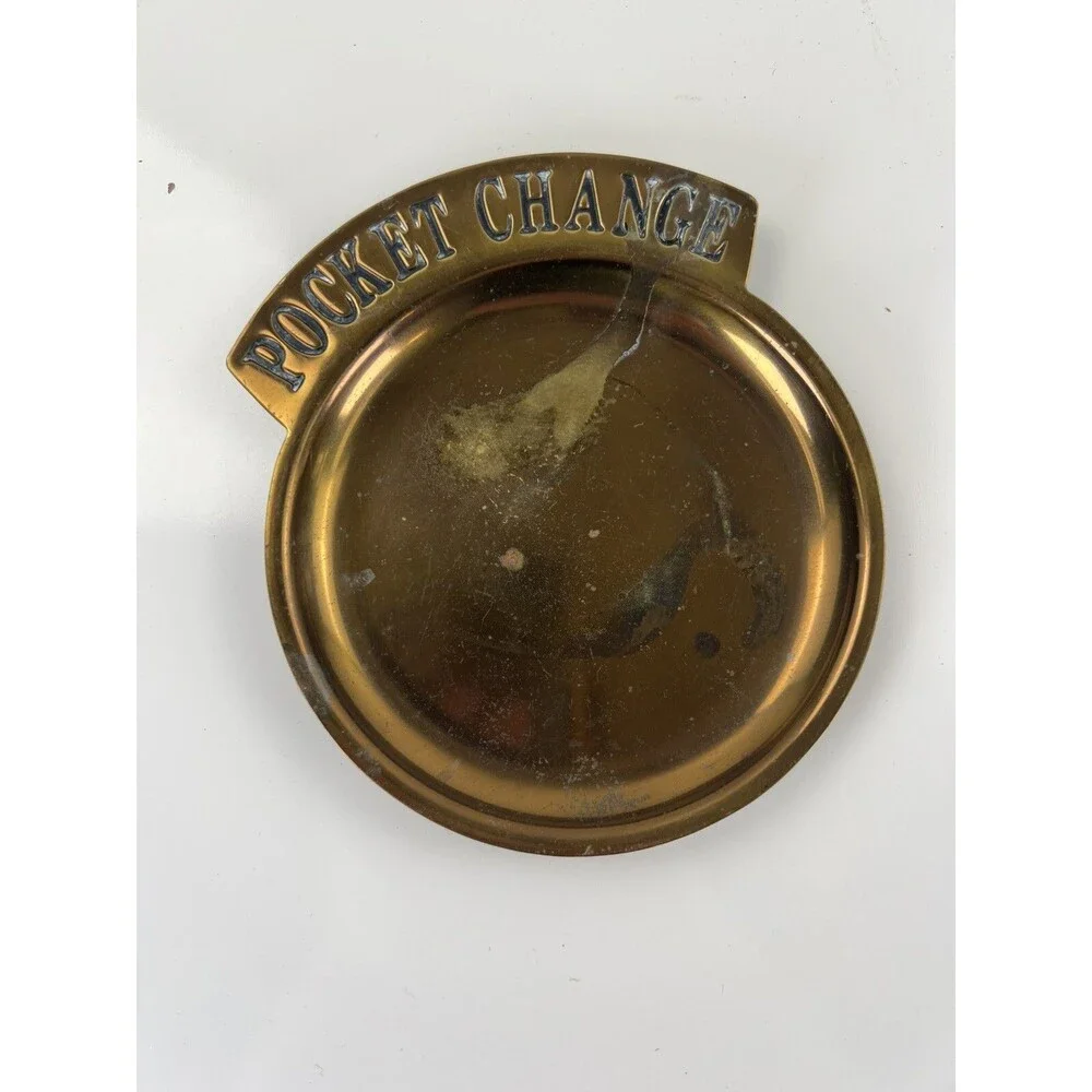 Vintage Brass Round Spare Pocket Change Tray Trinket Dish Catch All Ashtray Gift